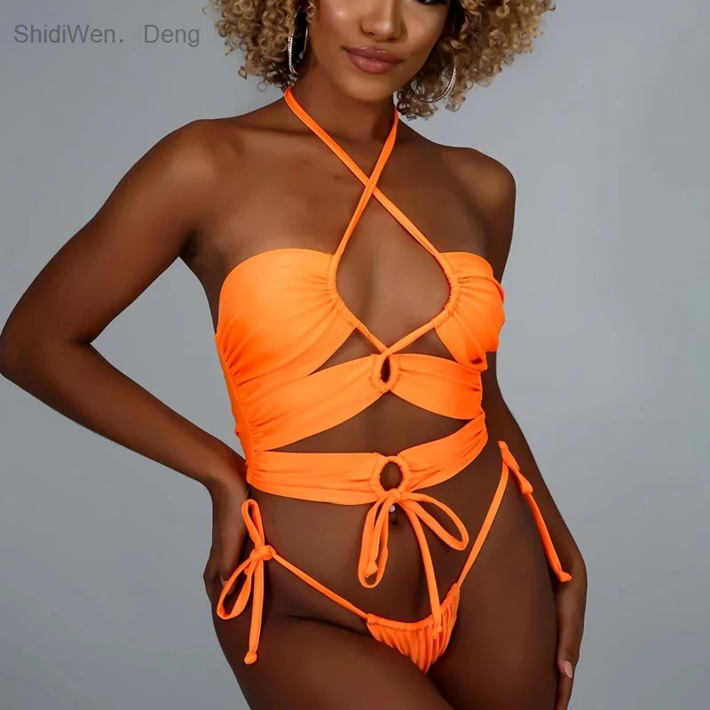 Высокая талия женские бикини строка цельные Цвет купальник сексуальный комплект