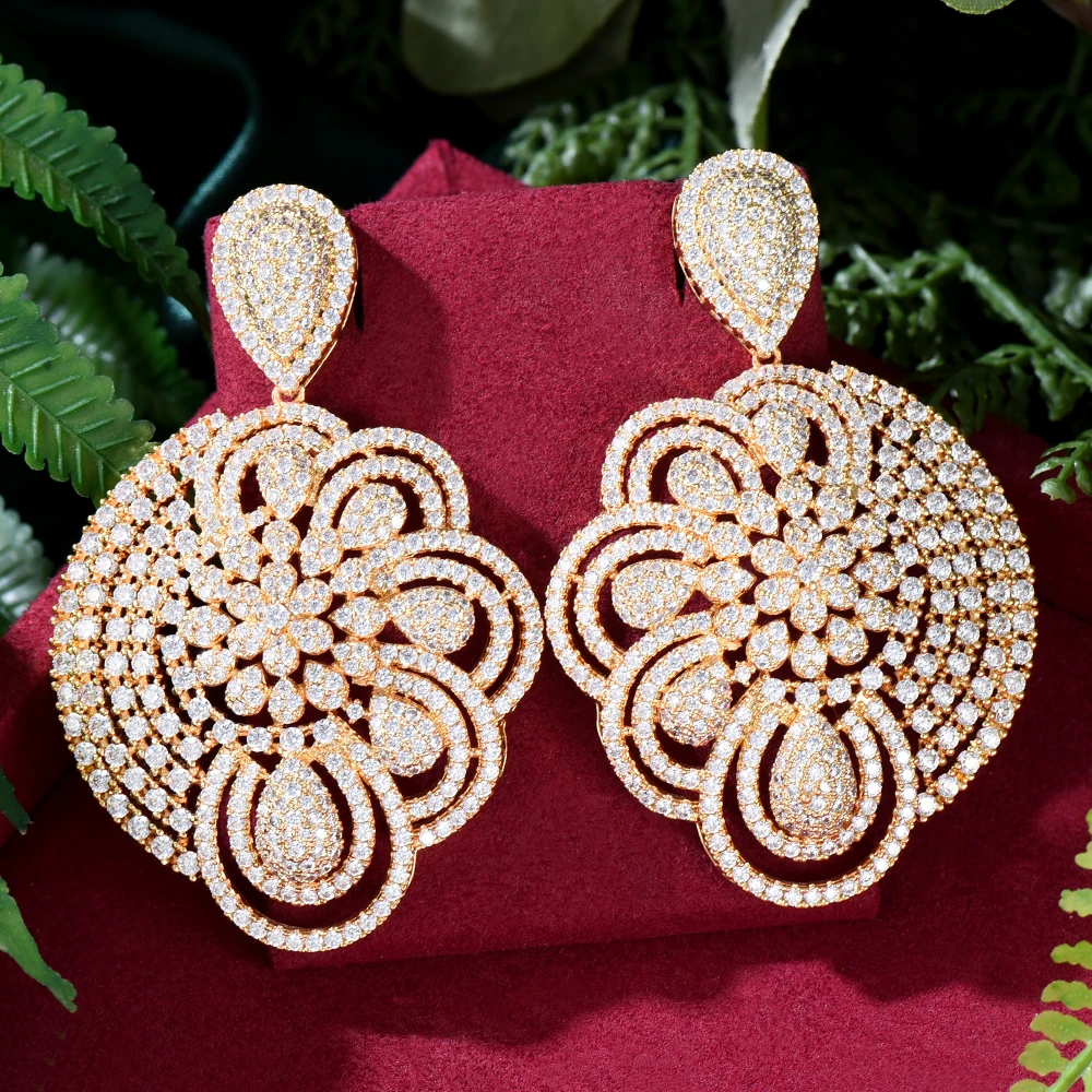 

Blachette Dubai Africa Luxury Zircon Irregular Pendant Earrings Female Bride Wedding Party Daily Trendy High Jewelry Accessories