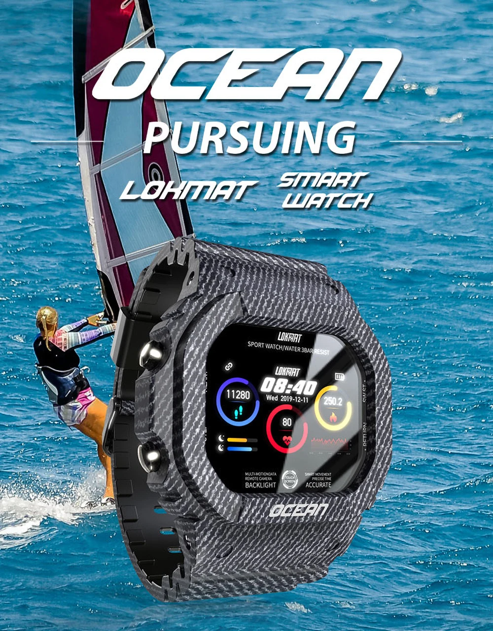 

LOKMAT Ocean Smart Watch Men Fitness Tracker Blood Pressure Waterproof 1.14 inch Heart Rate Pedometer Monitor Smartwatch