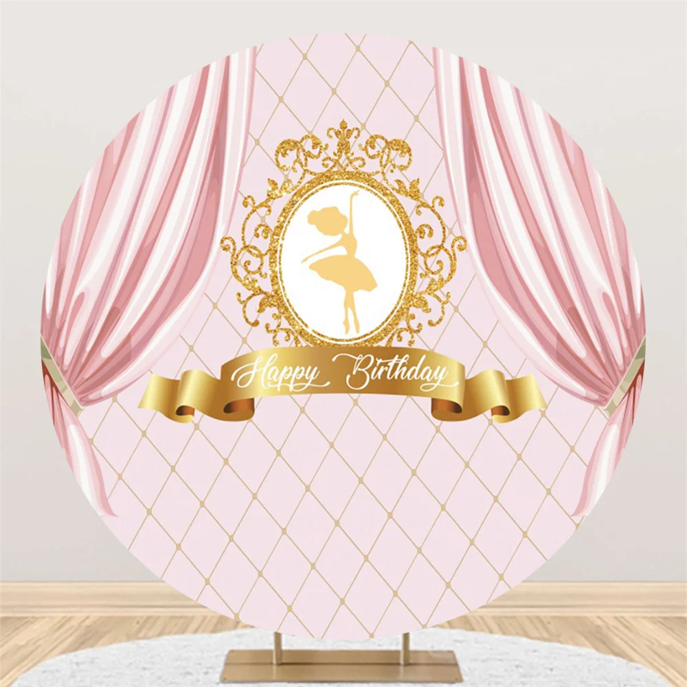 

Pink Stage Curtain Ballet Girl Birthday Party Circle Backdrop Baby Shower Custom Cake Photo Round Elastic Background Poster