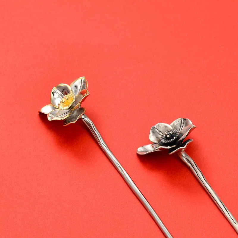 Заколки для волос в виде лотоса из стерлингового серебра 925 пробы китайская