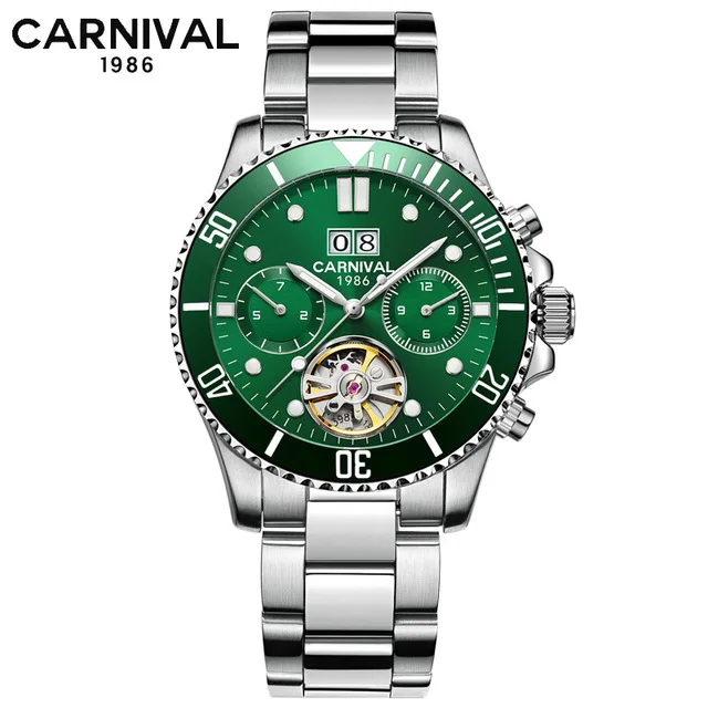 Tourbillon механические часы для мужчин Топ люксовый бренд карнавальные часы спортивные автоматические часы водонепроницаемые мужские часы Relogio светящиеся - Цвет: Зеленый