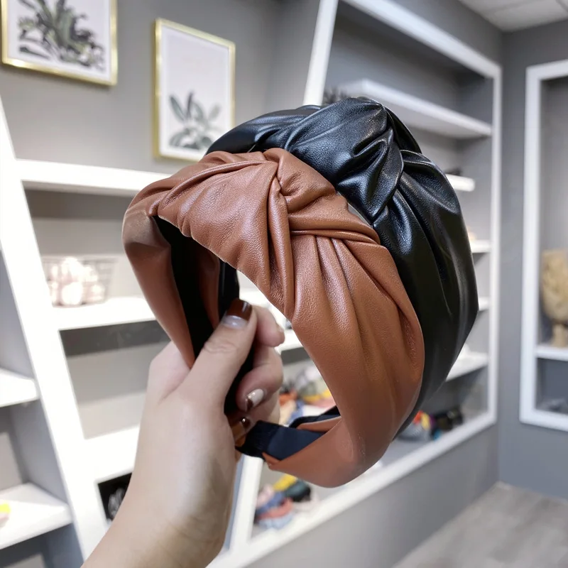 

Hoop Women Headband Turban Girls Clips Vintage Solid Pu Leather