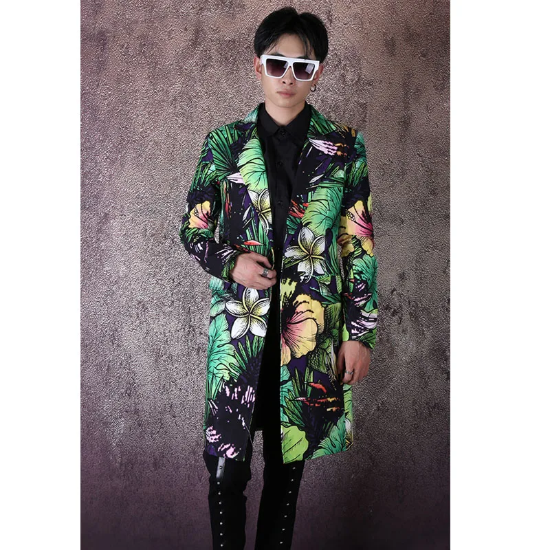 Мужской облегающий костюм с цветочным принтом Повседневная Уличная одежда