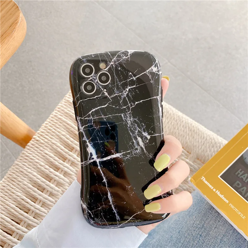 Модный противоударный чехол с черно-белым мраморным рисунком для телефона iPhone 11