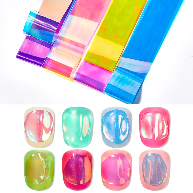 8 шт./пакет Аврора фон для ногтей кубика льда Стекло целлофан Бумага нейл-арта