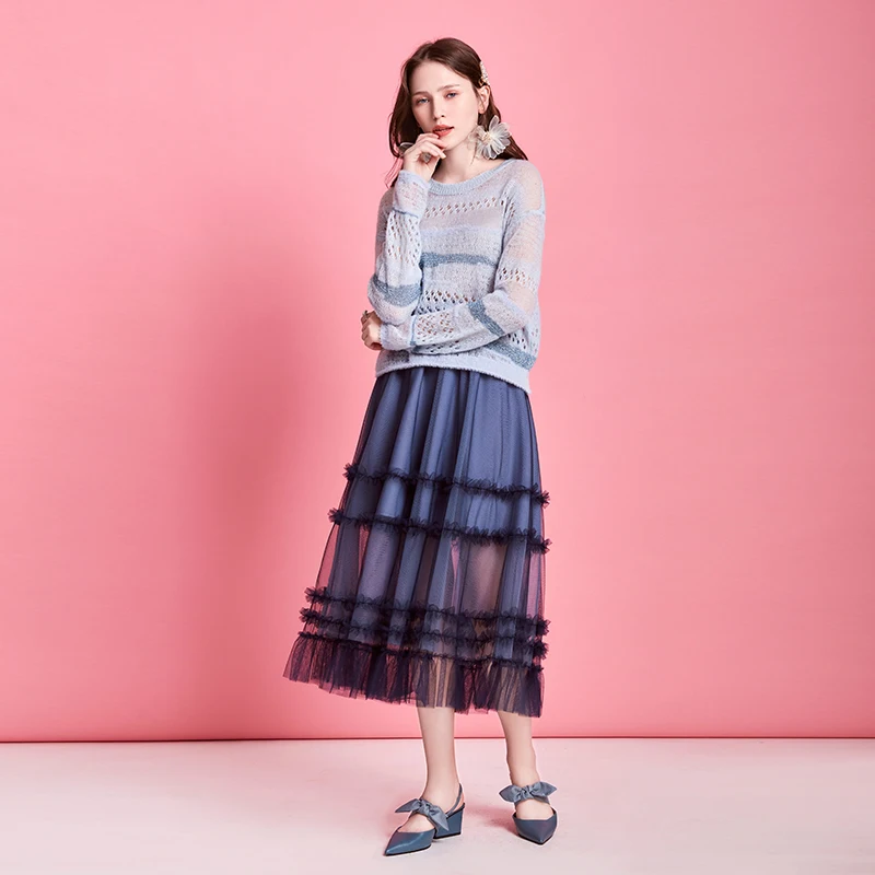 ARTKA 2020 Spring New Women Knitwear Fashion Loose Long Sleeve Thin Wool Sweater Hollow Out Pullover Mohair YB20100C | Женская одежда