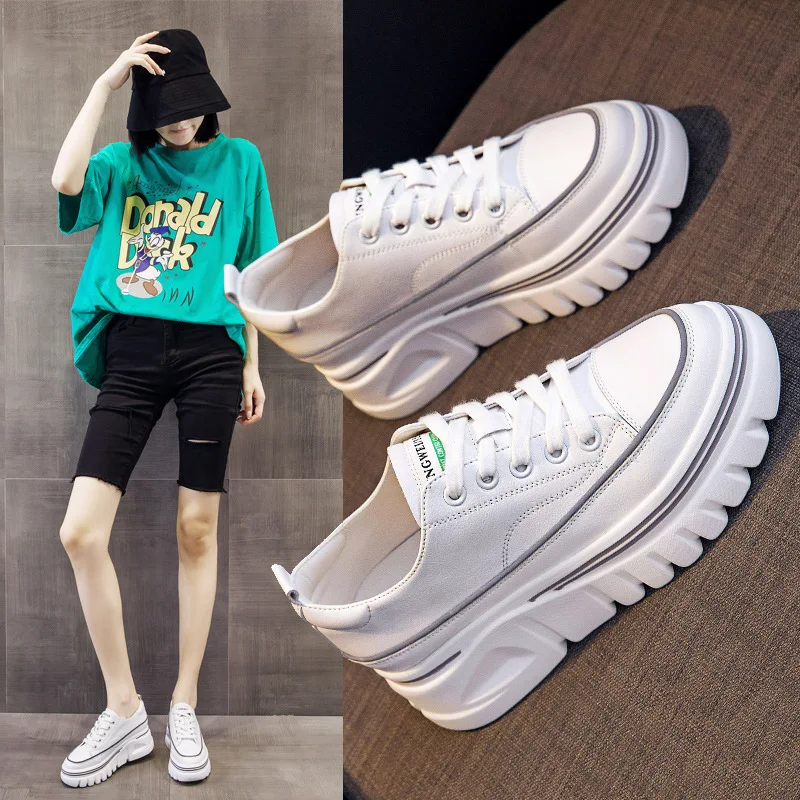 Inner Increase Small White Shoes Women's Autumn New All-Match Leather Single Shoes Thin Sports and Leisure Women's Shoes