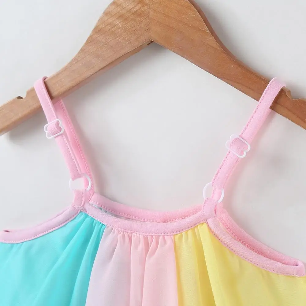 

Summer Rainbow A-Line Lace Camisole Dress for Girls Sundress Sleeveless Princess Dress Girl Casual Beach Dresses C2