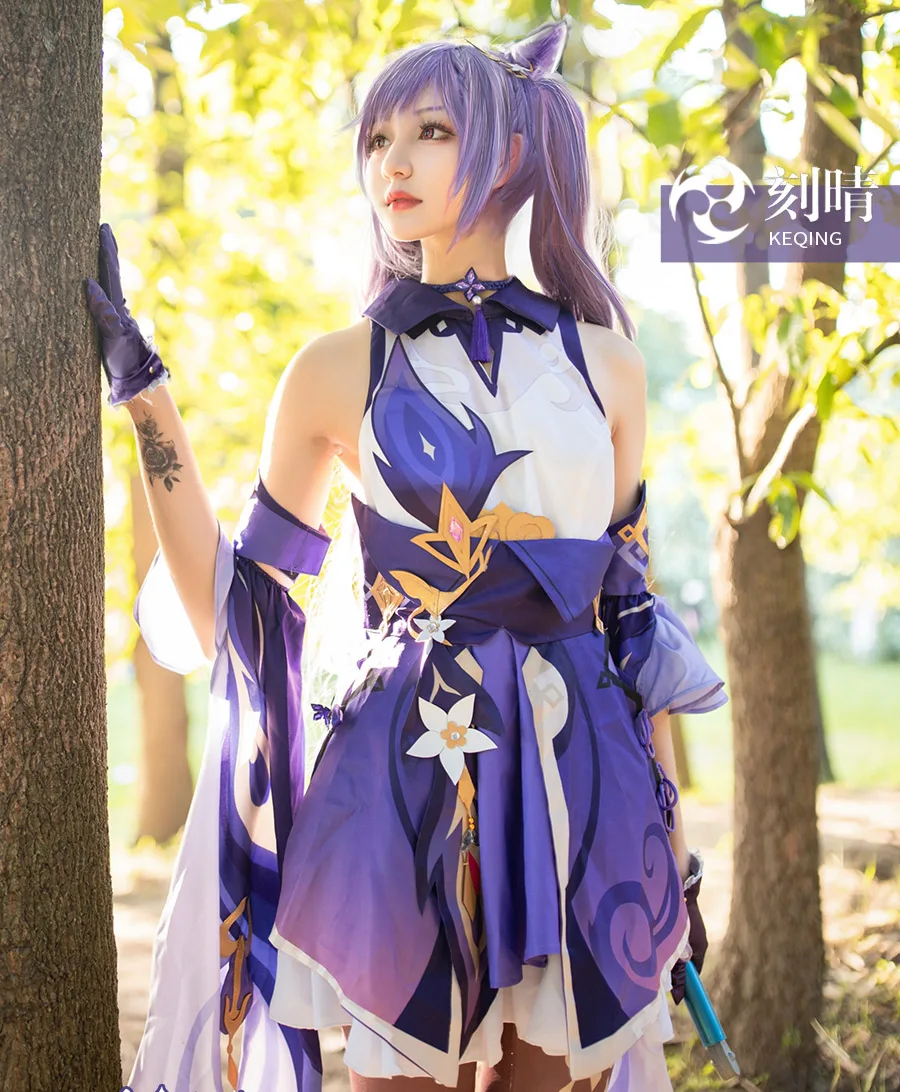 

Популярная игра Genshin Impact Keqing косплей костюм маскарадный карнавал Хэллоуин женский костюм Лолиты для взрослых женщин