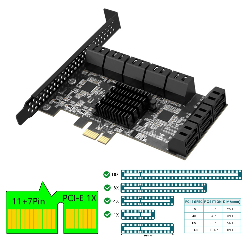 

Карта расширения PCIE SATA PCIE 1X на 16-портовый SATA3.0 6 Гбит/с многопортовый адаптер жесткого диска Riser Card для ПК