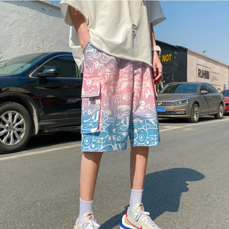 

Шорты мужские с градиентным переходом цветов, уличная одежда для баскетбола, Модные свободные повседневные брюки до колена, большие размеры, MA039, на лето