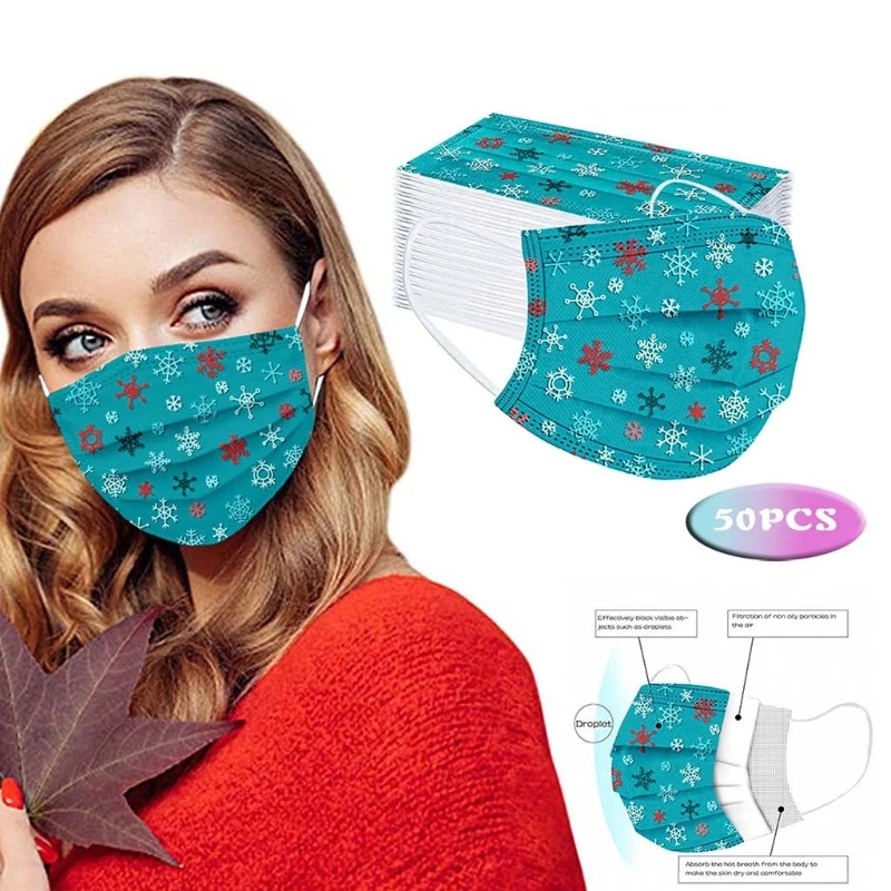 

50 Pcs Creative Snowflake Series Printing Disposable Masks Breathable Face Cover for Dust Protection Summer Bandana