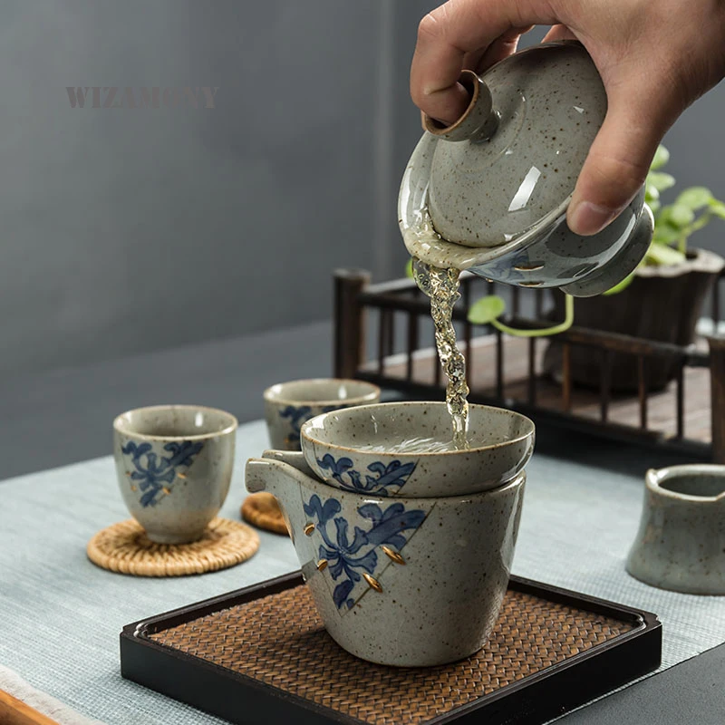 1 шт. WIZAMONY 160 мл сине белый Gaiwan китайский старинный глазурь Цзиндэчжэнь Чайный