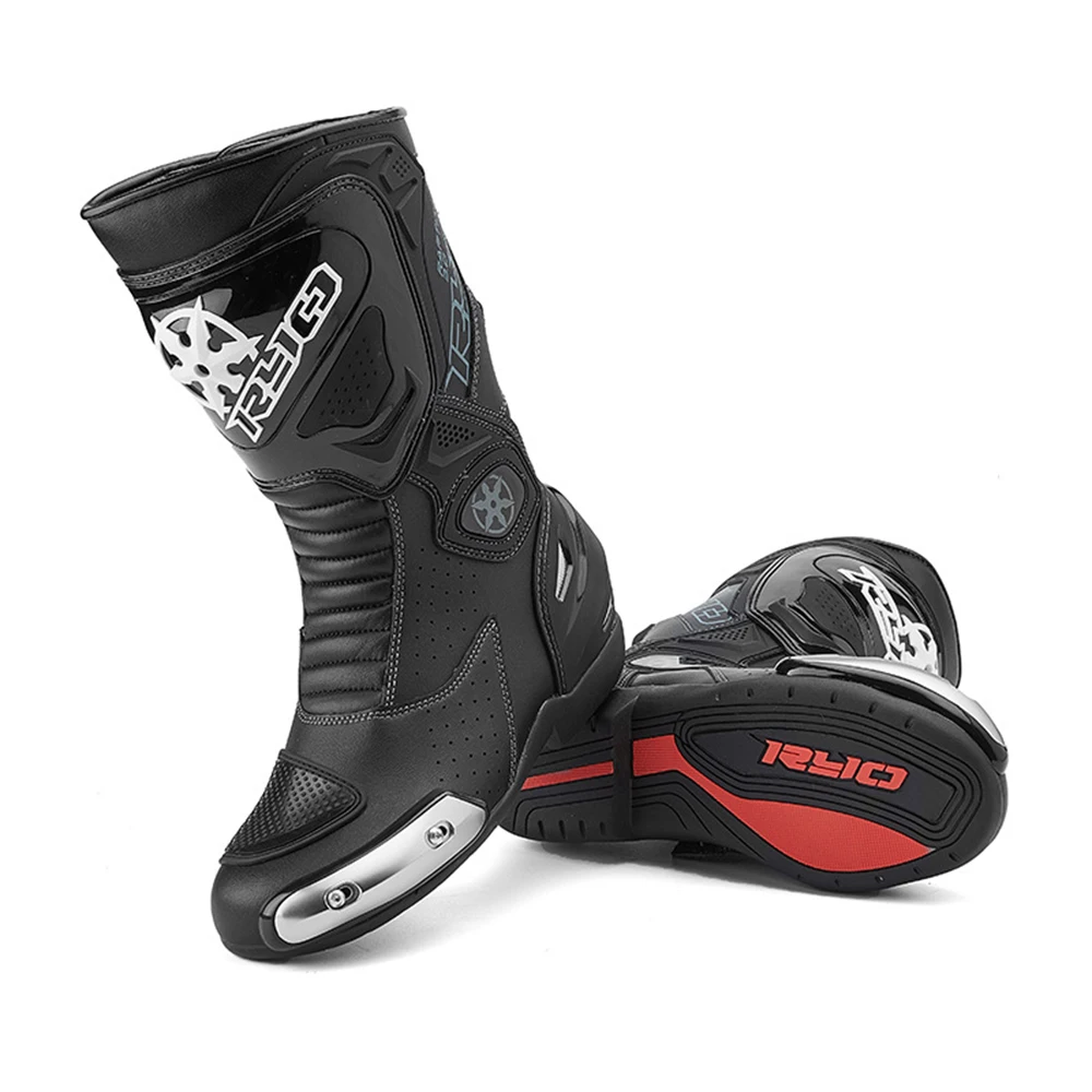 Motorcycle Boots Motocross Men Leather Botas Moto Motorbike Racing Riding Shoes Black Red For 4 Season | Автомобили и мотоциклы