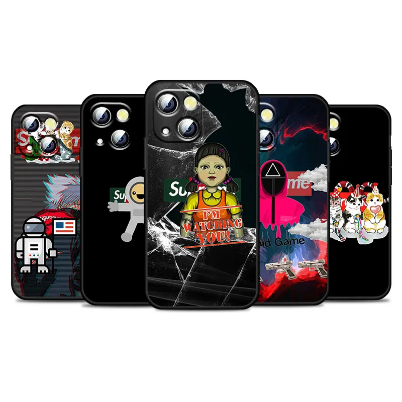 

Luxury Brand Fashion cute For Apple iPhone 13 12 11 Pro Max Mini XS Max X XR 6S 6 7 8 Plus 5S SE2020 Soft Black Phone Case