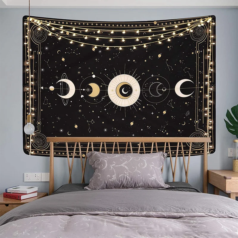 

Moon Phase Tapestry,Starry Sky Tarot Card Tapestry Wall Hangings,Retro Tapestries Wall Art for Bedroom,150X200 CM