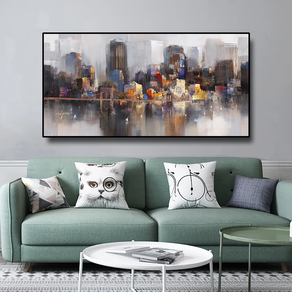 

Abstract City Landscape Oil Painting Modern Home Decoration Canvas Print Art Posters And Prints Wall Art Picture For Living Room