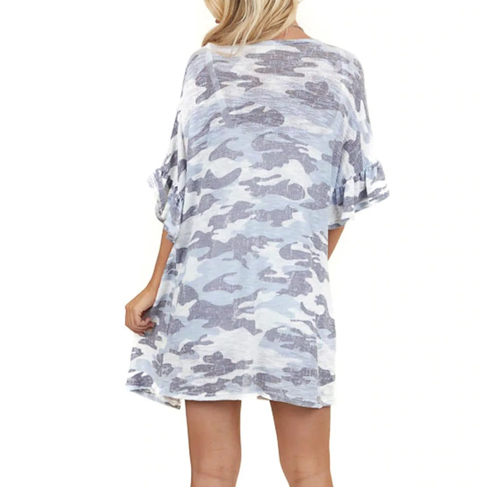 

KANCOOLD Women's Coats 2021 Fashional Ruffled Camouflage Cardigan Swimsuit Beach Style Cover-Up Open Stitch Coats