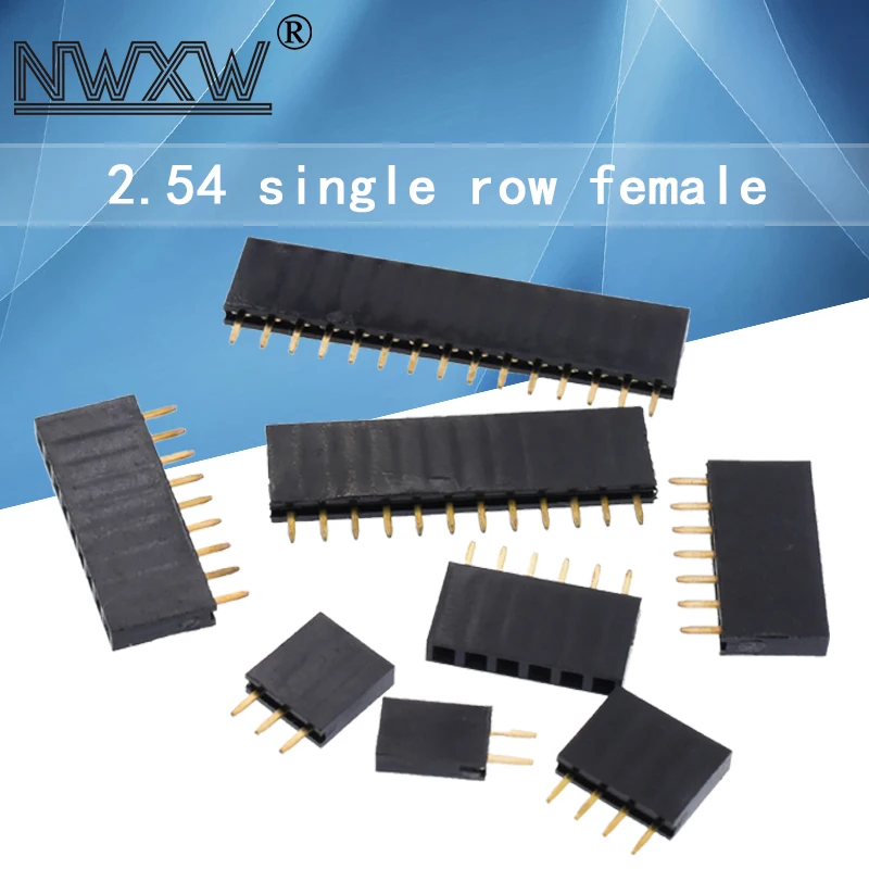10PCS nickel-plated copper 2.54MM 1*2/3/4/5/6/7/8/9/10/11/12/13/14/15/16/ 40Pin single row female pin socket PCB connector