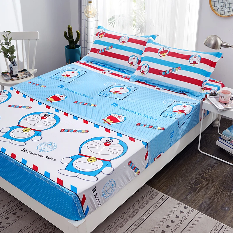 Детская простыня с принтом Doraemon с эластичным поясом из хлопка, простыня по размеру матраса