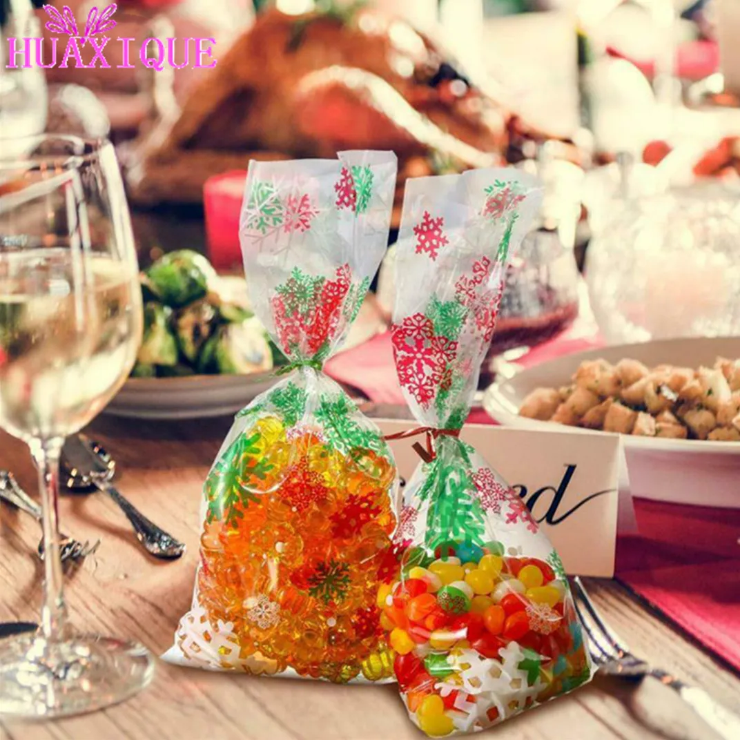 

50 Pcs/Set Of Christmas Candy Bag Santa Claus Snowman Candy Cookie Bag With Kinks Christmas Party Supplies New Year Gift Bag