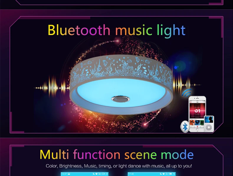 Спальня Muisc потолочный светильник Bluetooth и пульт дистанционного управления светодиодный умный потолочный светильник металлический и акриловый абажур для гостиной