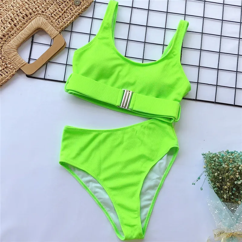 Bikinx винтажный белый купальник с поясом ребристые бикини 2019 mujer Высокая талия