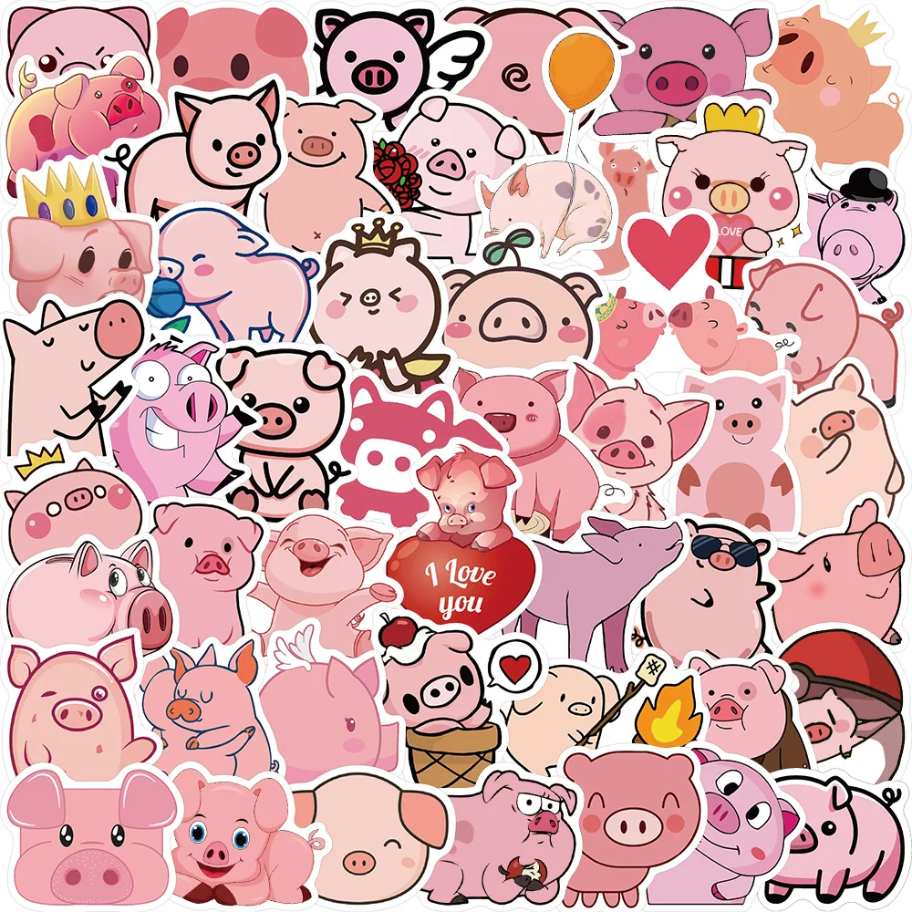 

10/50PCS Cartoon Kawaii Pink pig Stickers Guitar Laptop Phone Fridge Skateboard Travel Luggage Graffiti Sticker Kid Toy