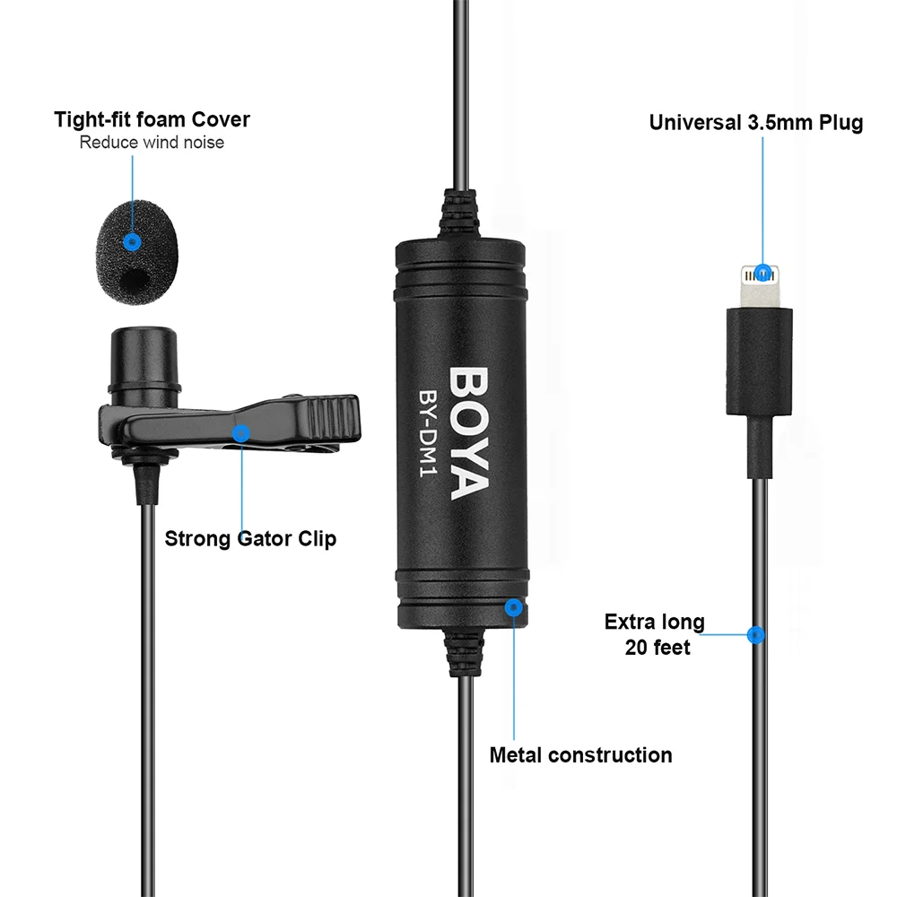 BOYA BY DM1 петличный микрофон для iOS iPhone Xs Xr 8 7 SE 6S iPad Pro Air mini 2 iPOD TOUCH сертифицированный