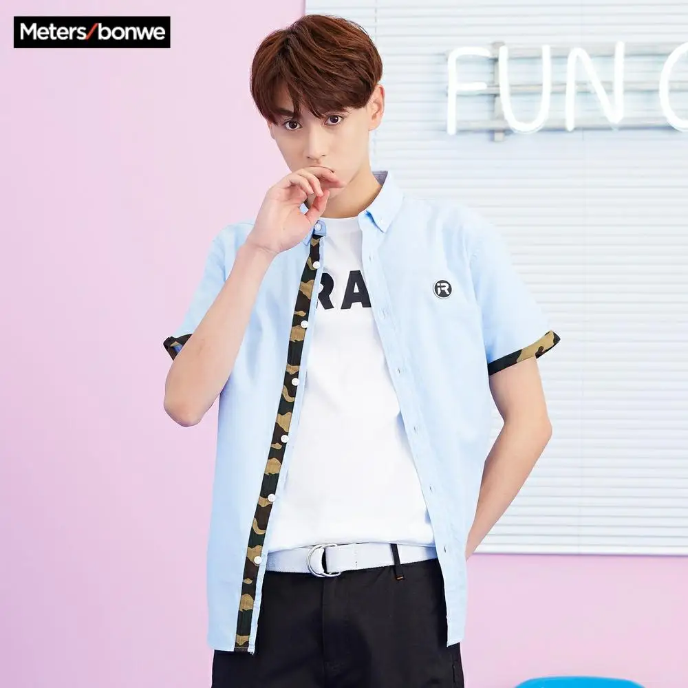 Metersbonwe мужская рубашка с коротким рукавом из 100% хлопка для мужчин новый тренд