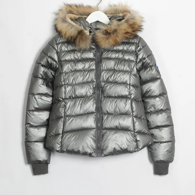 Cotton suit women's winter thick warm large fur collar hooded short cotton suit Slim two ski suits straight zipper sleeve