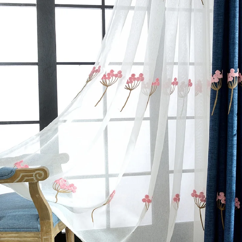 

High-end Pastoral Embroidery Linen Curtains High Shading for Living Room Bedroom Study French Window Curtains Tulle Custom