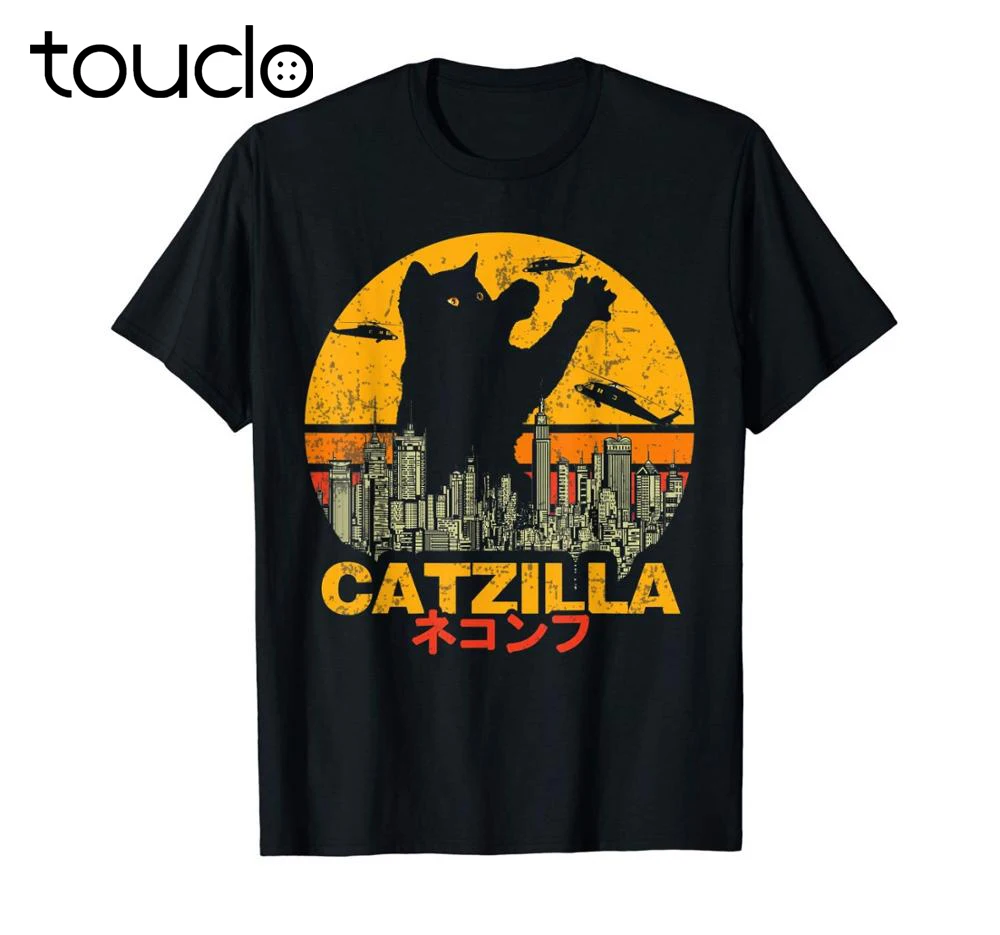 Винтажная Футболка Catzilla Sunset - Kitty для любителей Хэллоуина модная популярная