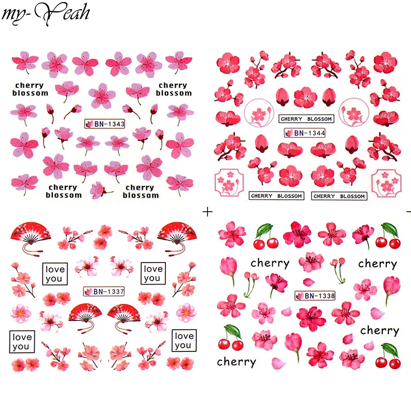 Дизайн ногтей цветы Вишневый узор переводная наклейка Романтика сладкий дизайн