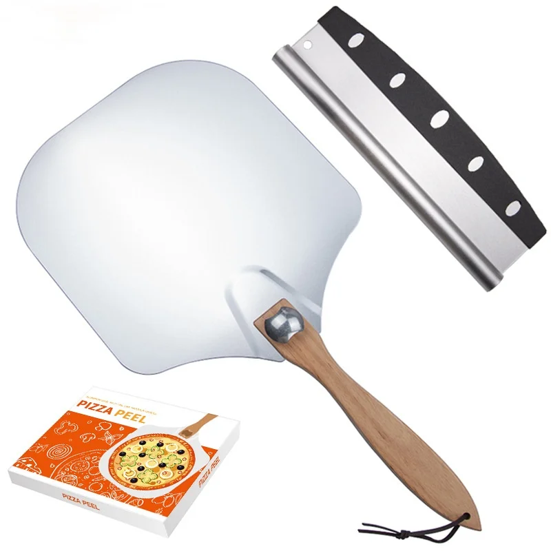 

Pizza Shovel Pastry Tools Accessories Pizza Peel Round Stainless Steel Non-stick Pizza Paddle Spatula With Oak Wooden Handle