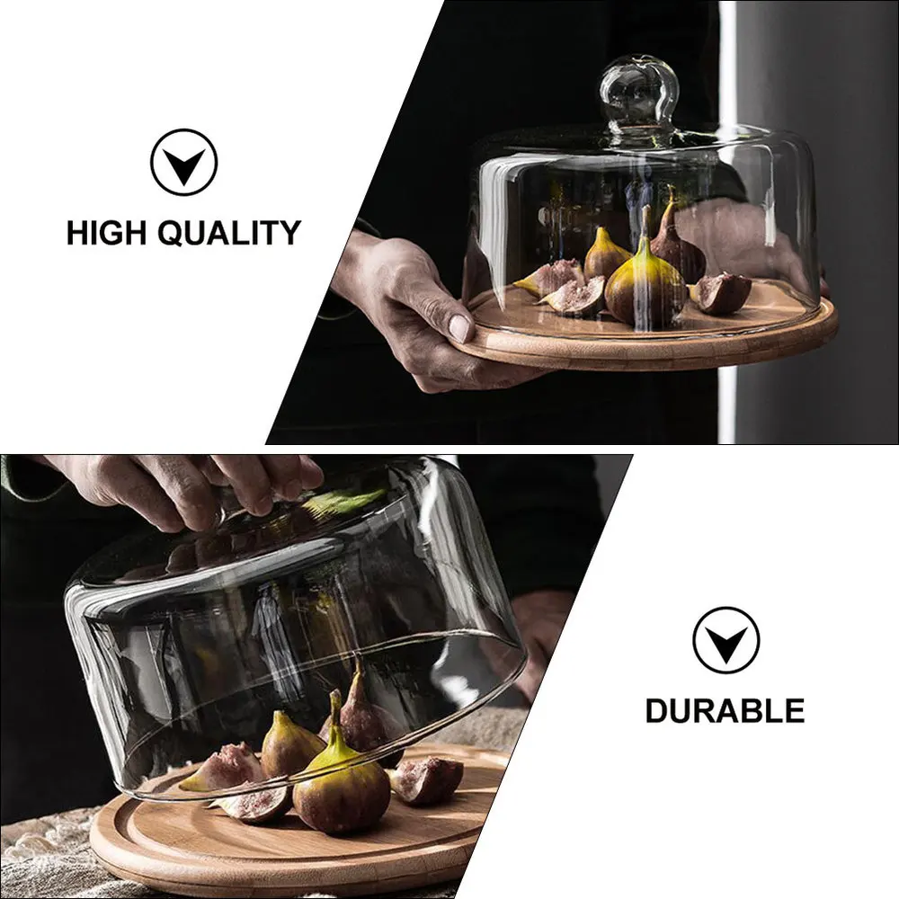 

1 Set of Kitchen Food Hood Dustproof Cover with Wooden Tray for Cake Dessert
