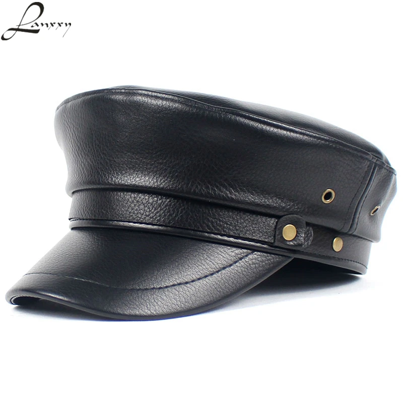 Черные военные шапки Lanxxy из искусственной кожи для женщин винтажная армейская