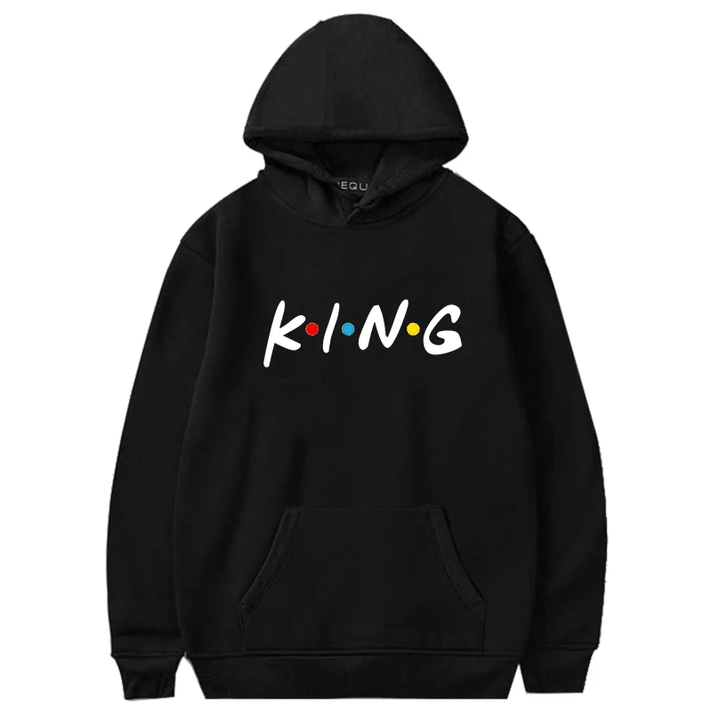 Женские и мужские толстовки пуловеры с капюшоном модные надписью FRIENDS KING QUEEN |