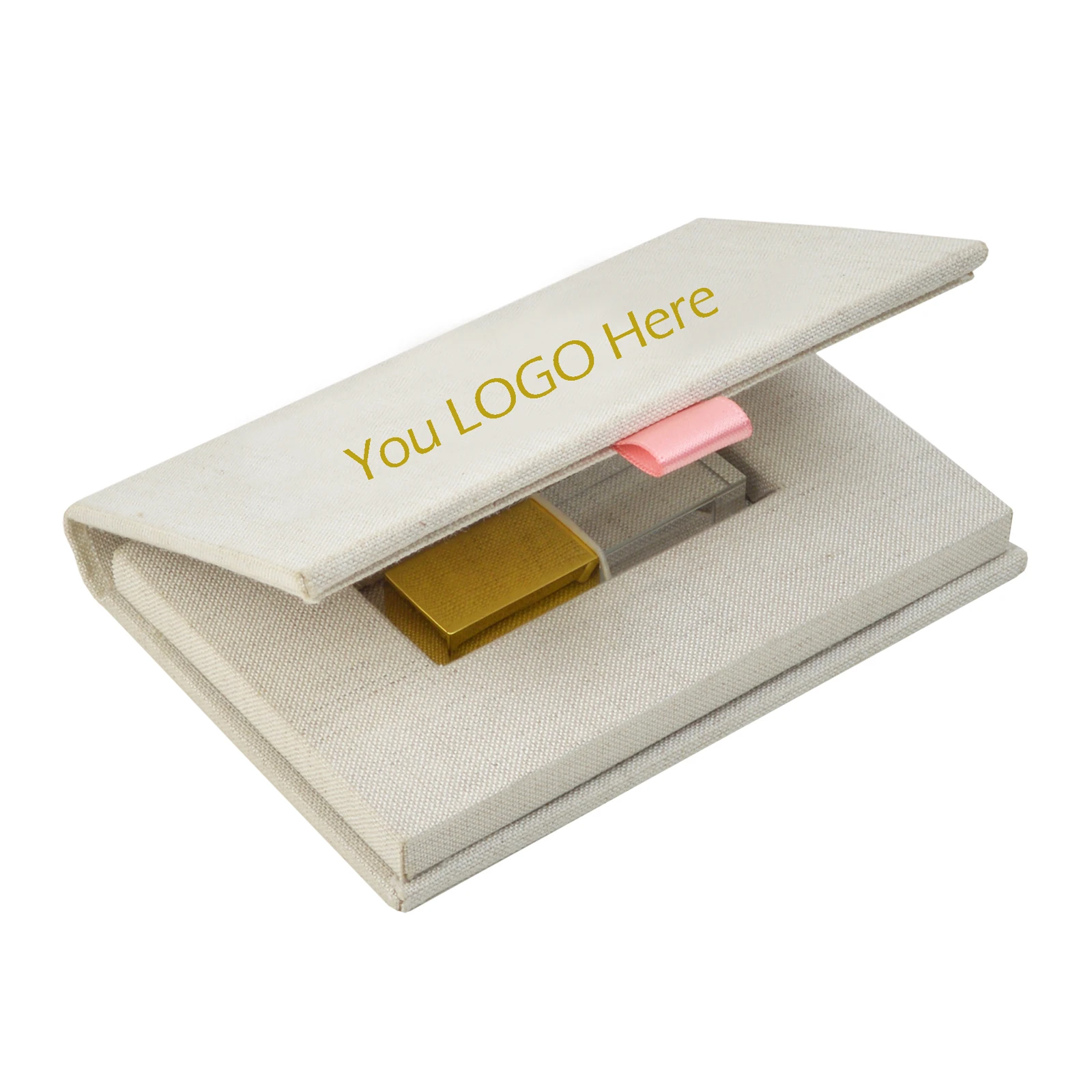 Embalaje de caja USB personalizado, funda de lino con logotipo personalizado hecho a mano, embalaje de unidad Flash, embalaje para fotograf&iacute;a de boda-1