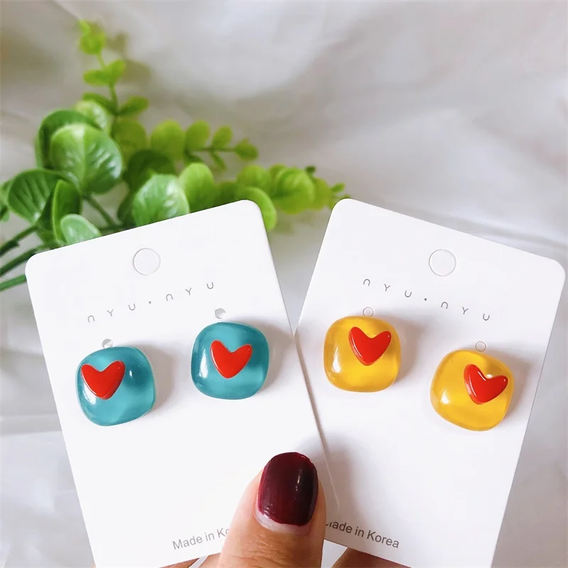 

2021 trend earrings for women Korean earrings Lovely peach heart love yellow Ear stud Women jewelry Gifts for the new year