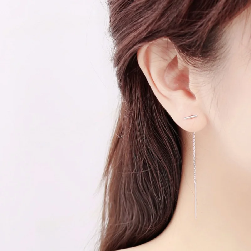 Реальные 925 стерлингового серебра цепь кисточкой Стад Серьги Модные Ювелирные