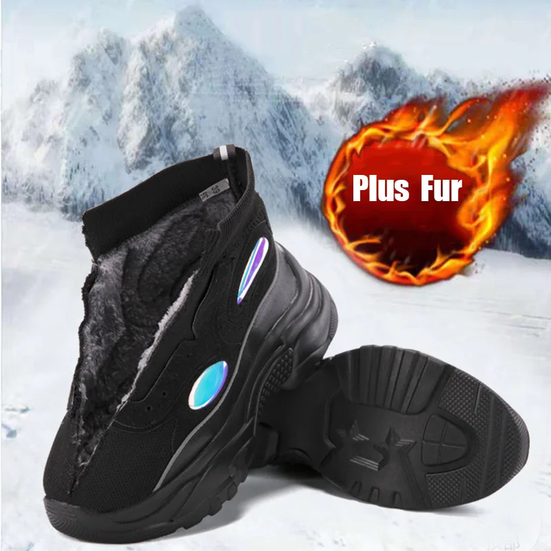 Black Plus Fur A Sooneeya/черные и белые мужские кроссовки с высоким берцем, тянущийся Носок, мужская обувь, индивидуальный дизайн, удобная мужская обувь, кроссовки на толстой подошве - Цвет: Black Plus Fur A