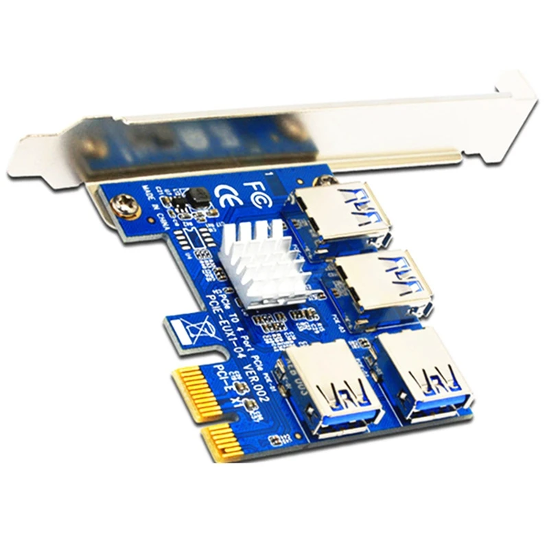 

PCI-E to PCI-E Riser Card 1 to 4 1X to 16X USB 3.0 Slot Hub Adapter for Bitcoin Mining Miner BTC Devices