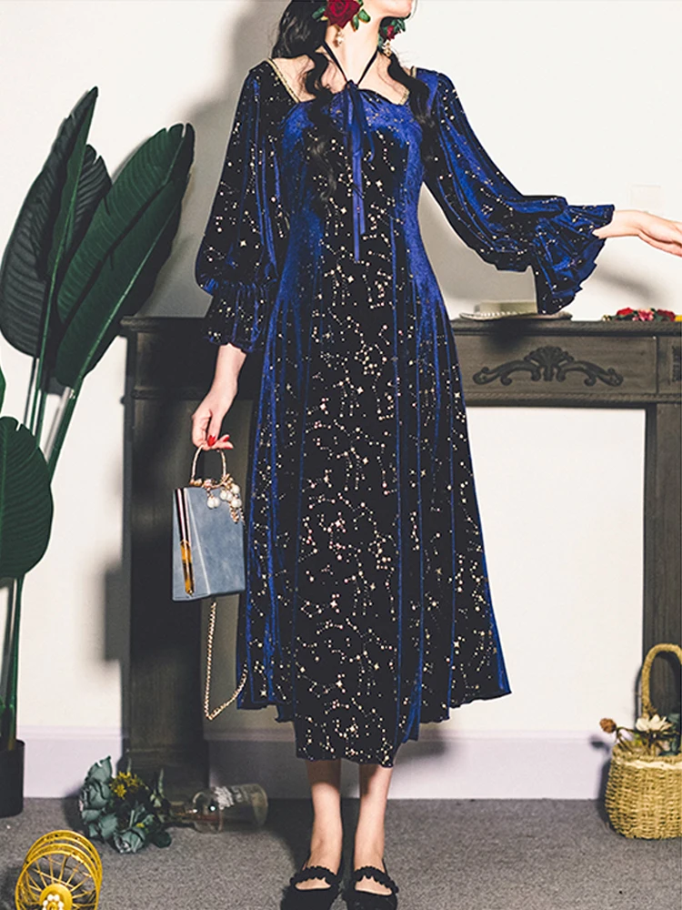 

Vintage Party Dress Women Evening French Elegant Retro Dress Female Casual Long Sleeve Flroal Midi Dress Korean 2021 Autumn Chic