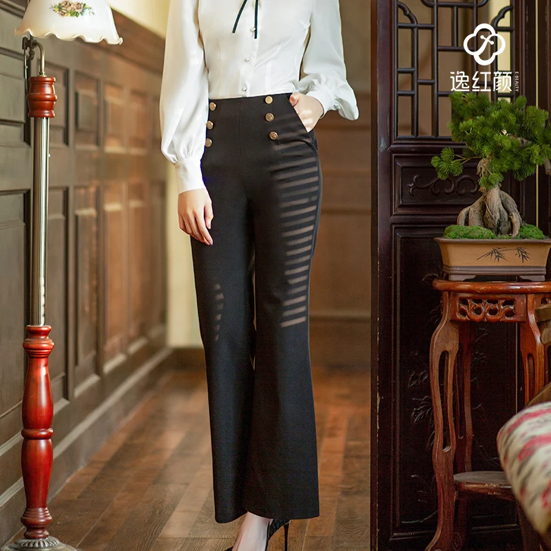 Koop Escape Schoonheid Chuan Tr * Inkt Twill Hoge Taille Broek Vrouwelijke Professionele Wind Broek Van Bootleg Retro Vrouwen Broek