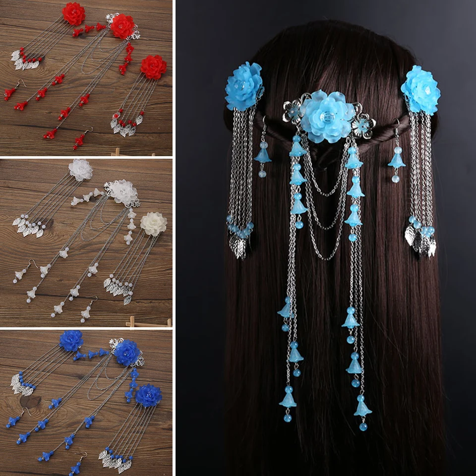 Китайский традиционный комплект для волос для девочек: шпильки для волос с кисточками и зажимами в древнем стиле украшения.