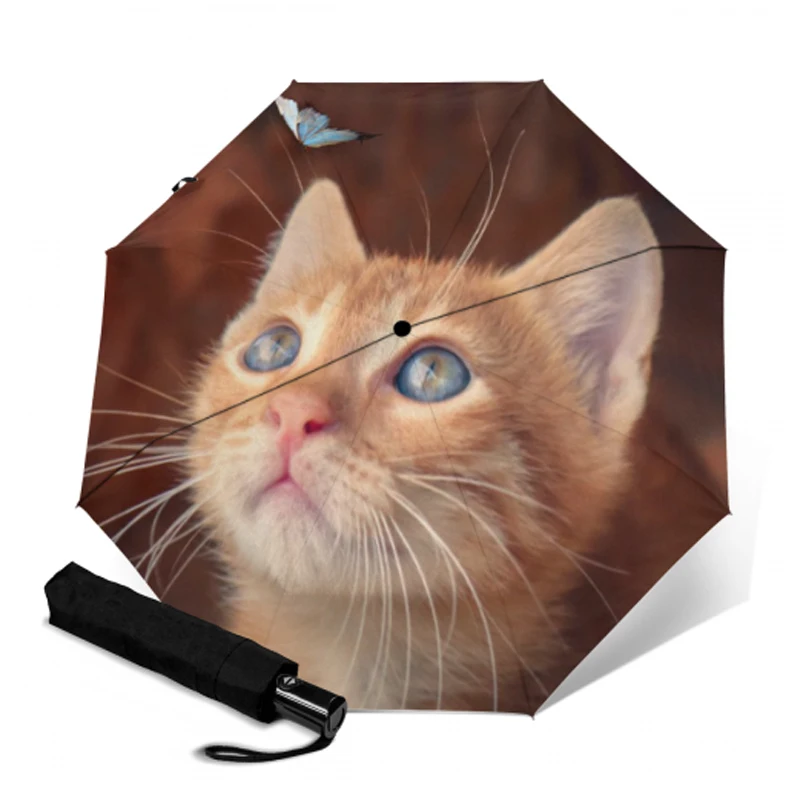 Автоматический складной зонт с принтом милых собак и котят ветрозащитный тремя