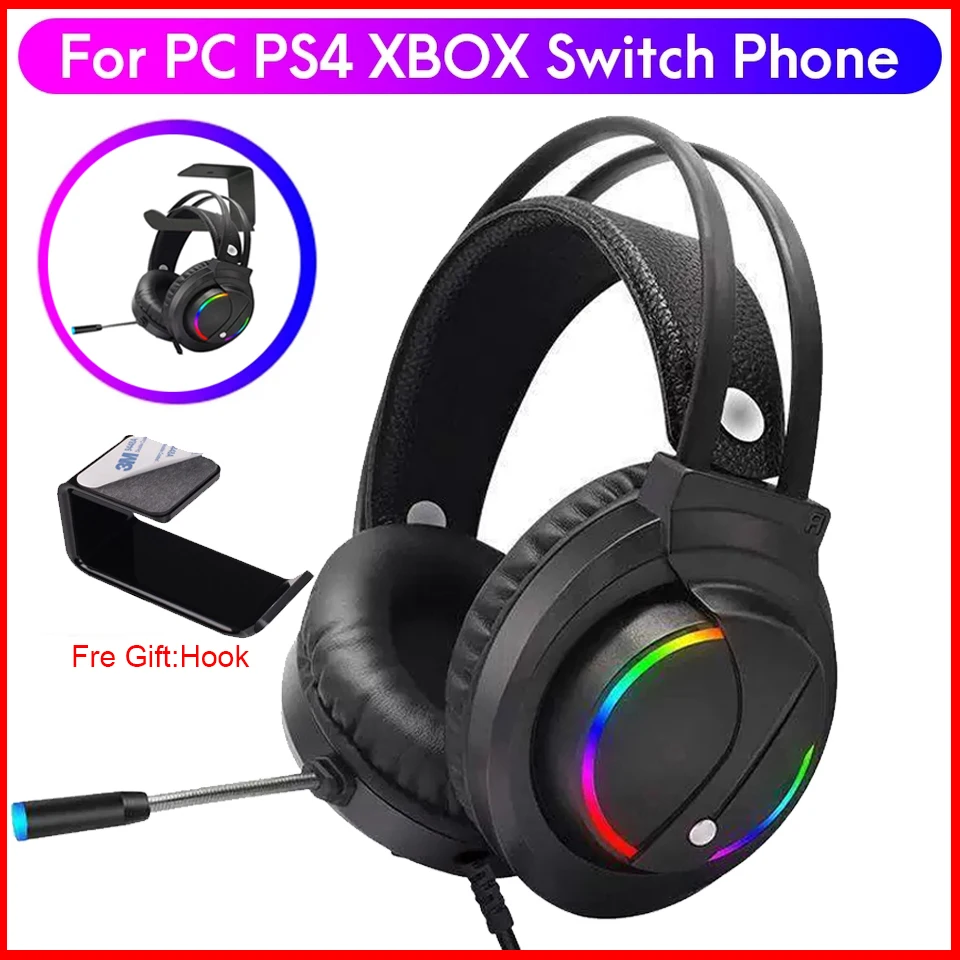 

Gaming Headphones For PC Wired headphones with microphone Head-Mounted â€‹with Colorful Lighting 3.5mm Plug for PC Computer PS4 Xb