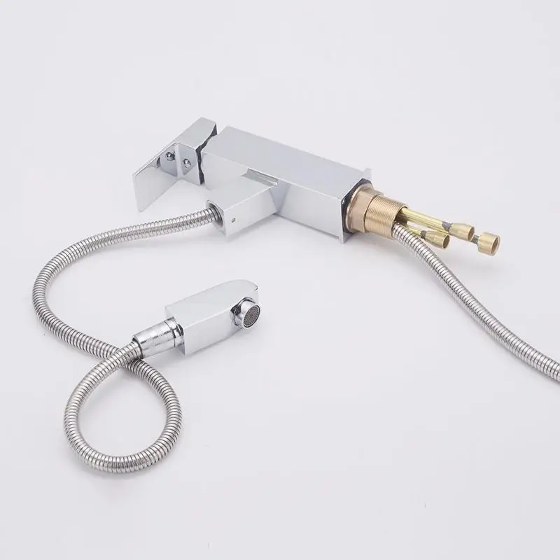 Выдвижной смеситель хромированный/Черный кран для мытья волос и лица